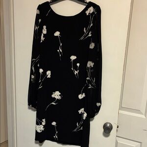 White House Black Market Black Floral Long Sleeve Dress, size medium
